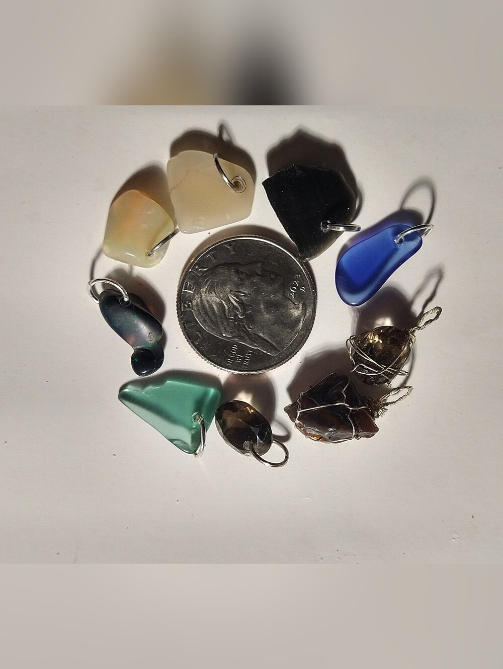 Clearance Pendants opal obsidian fire agate color glass smokey quartz
